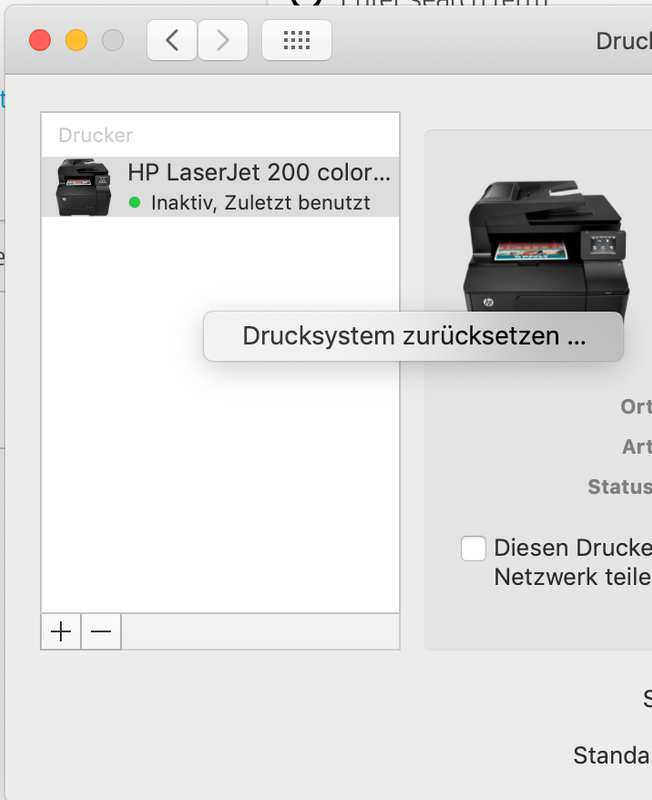 Reset printer system. When there is  no more printer shown, add a new printer manually with "+"