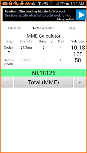 MME Calculator screenshot