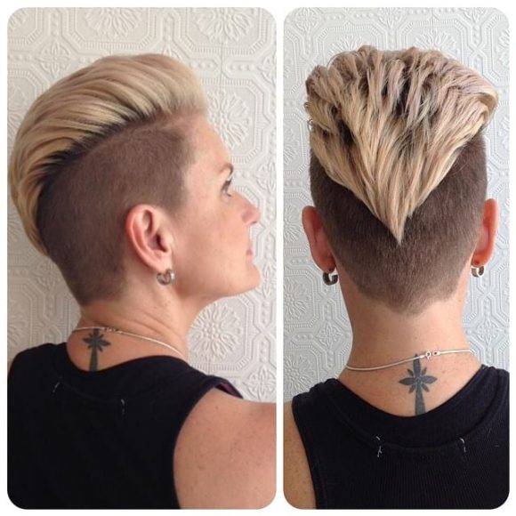 Edgy Blonde Undercut with Voluminous Brushed Back Texture and Shadow Roots Short Hairstyle