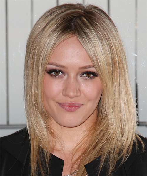 Hilary Duff Medium Straight   Black Golden    Hairstyle   with Light Blonde Highlights