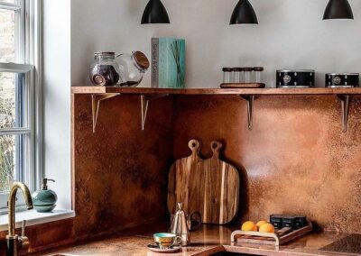 aged copper kitchen splashback