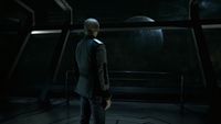 Captain Andrew Del Rio observes Requiem from the bridge of the UNSC Infinity.