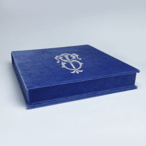 Monogram embroidered velvet invitation box