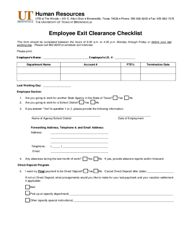 Employee Exit Clearance Checklist Fillable Printable Pdf Images | Hot ...