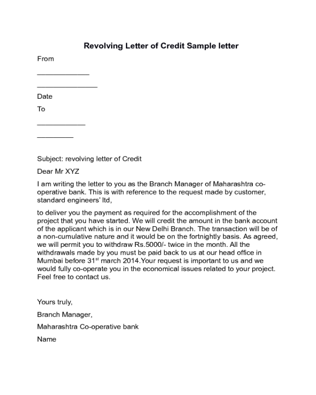 Revolving Letter of Credit Sample