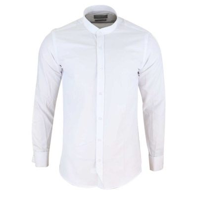 Mens White Nehru Collar Shirt + Removable Collar