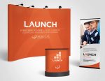 Trade show display with vertical roll-up banner stand