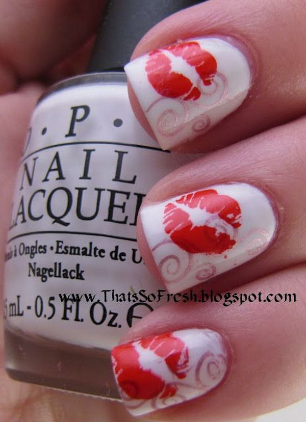 Valentine's Day is coming soon, and it doesn't only pertain to home decorating, crafting and picking gifts for your loved one. You can also decorate your nails to match the season. Take a look at these sweet kiss nail art designs and then choose one of them for yourself. Your nails will look just as sweet as the holiday is and melt your partner's heart.