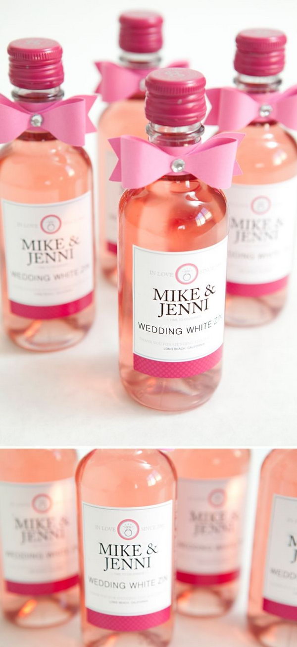 DIY mini-wine bottle wedding favors with FREE label downloads