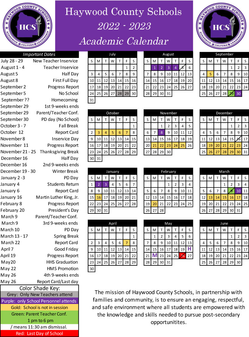 School Calendar Haywood County Schools