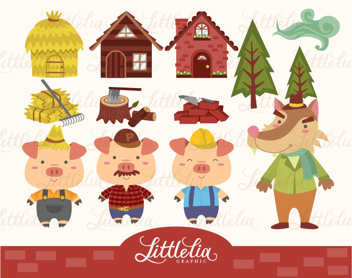 Three Little Pig Clipart set .