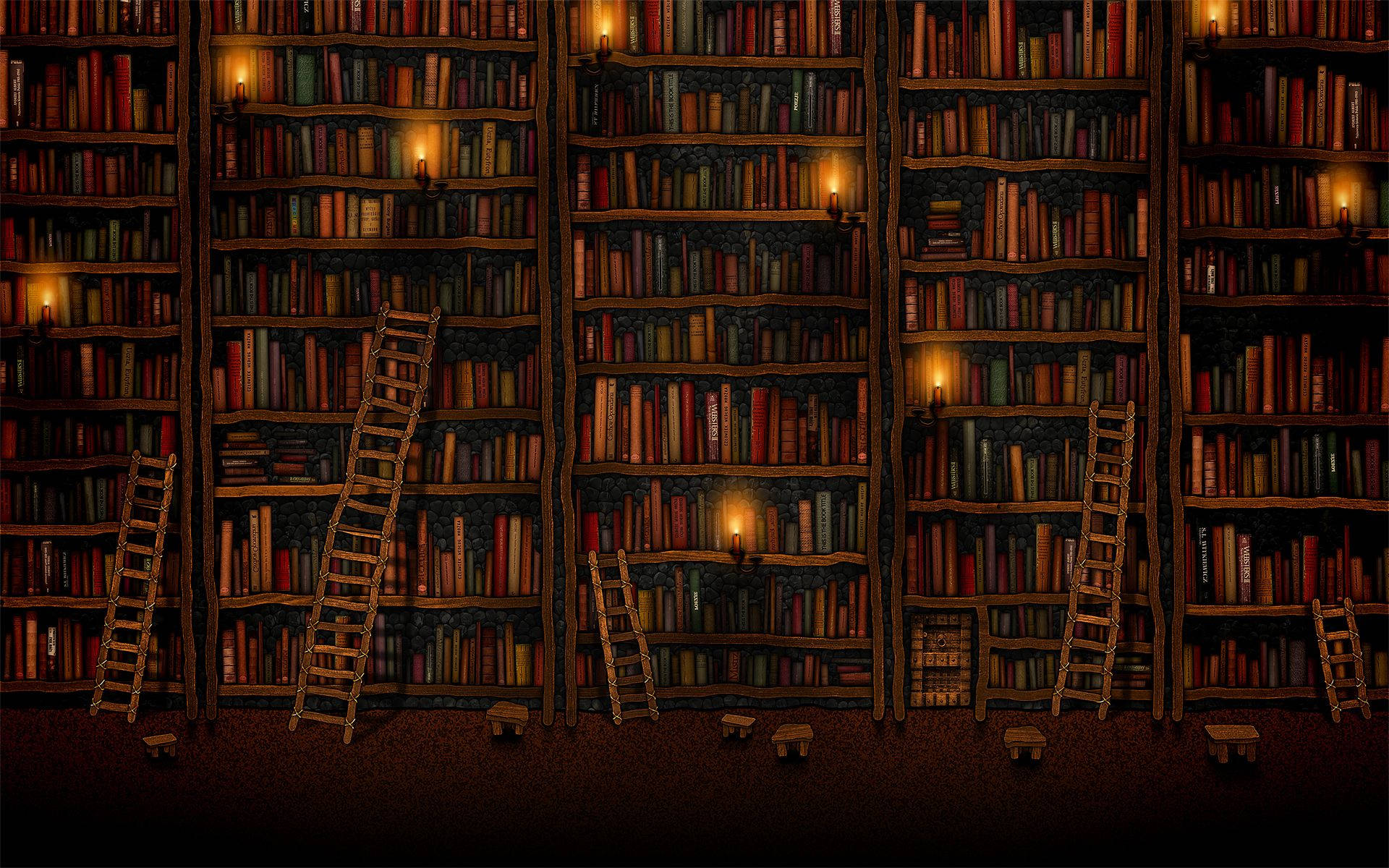 Brown Aesthetic Bookshelves Laptop Wallpaper