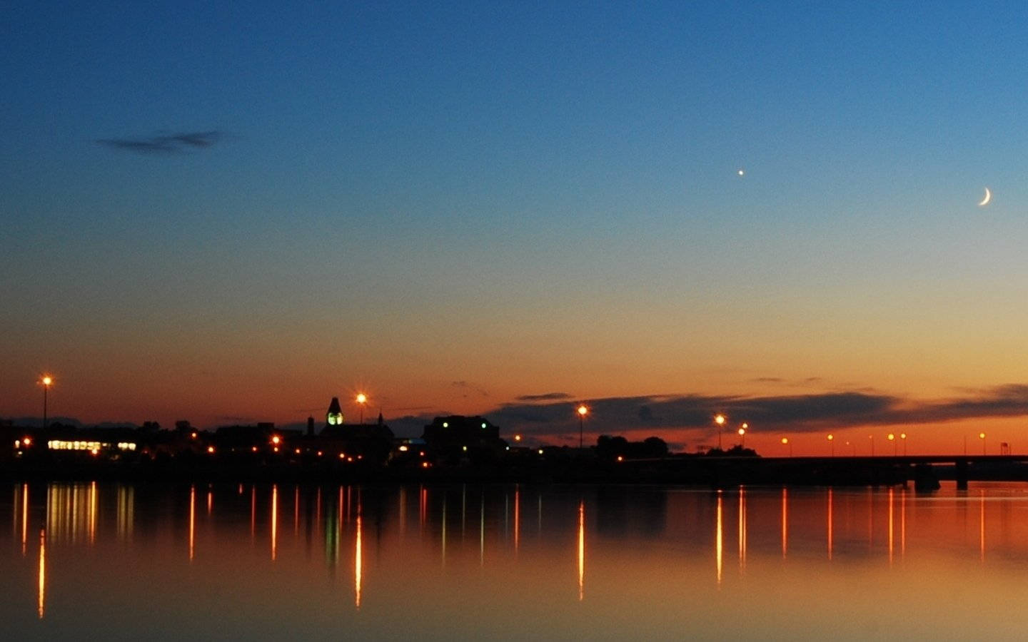 Natural Lake And City View During Sunset Wallpaper