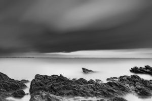 Patrick Masson, Nature, Landscape, Sea, Rock, Monochrome, Horizon, Clouds, Long exposure, Photography