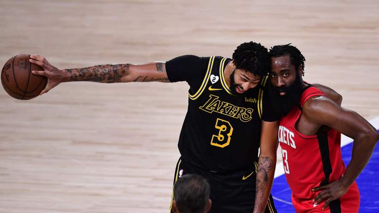 An exit from Houston by James Harden (right) would make things easier on Anthony. Davis and the Lakers