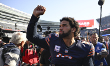 Caleb Williams of the Chicago Bears celebrates