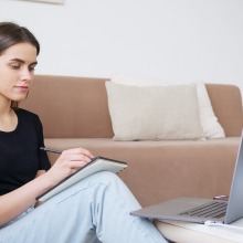 Girl looking at laptop