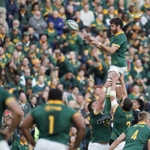 South Africa's lock Ruan Nortje  catches the ball in a line-out