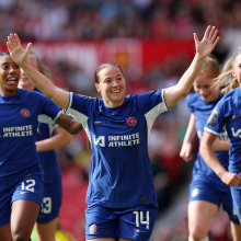 Fran Kirby of Chelsea celebrates after scoring her team's sixth goal