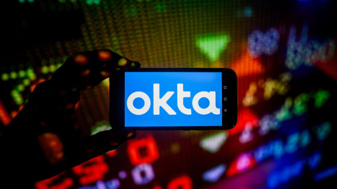 Okta logo on phone screen