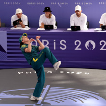 B-Girl Raygun of Team Australia competes during the B-Girls Round Robin