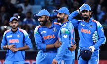 India's captain Rohit Sharma and his teammate Virat Kohli celebrate