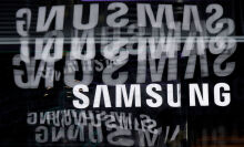 Samsung logo on black background