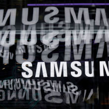 Samsung logo on black background