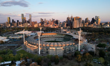 An aerial view of the ground before the 2023 AFL Grand Final match