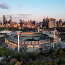 An aerial view of the ground before the 2023 AFL Grand Final match