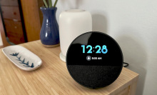 amazon spot alarm clock on table