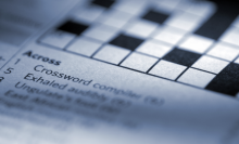 Close-up view of crossword puzzle.