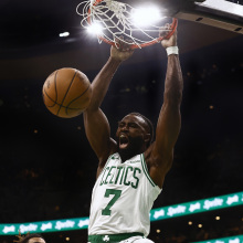 Jaylen Brown of the Boston Celtics dunks