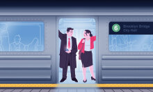 illustration of two people standing in the open doors of a subway train