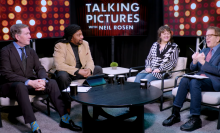 A screenshot of a critics' panel discussion from the TV show "Talking Pictures" 