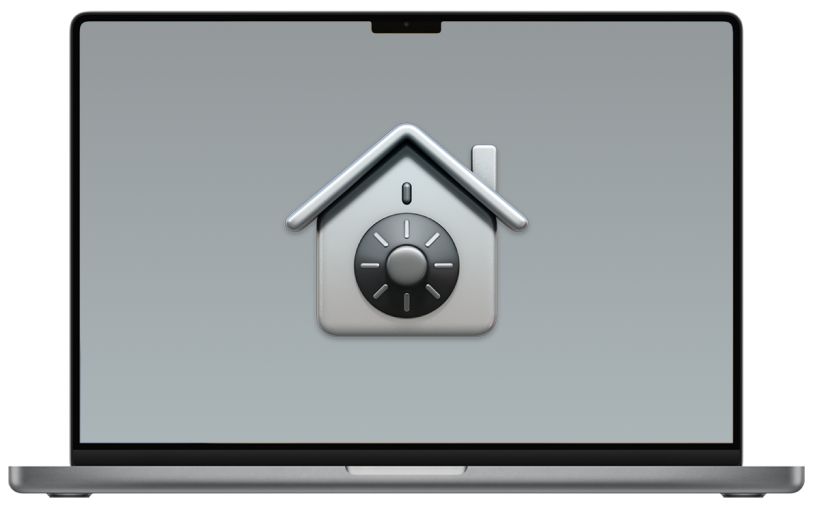 A Mac laptop open showing the icon for FileVault.