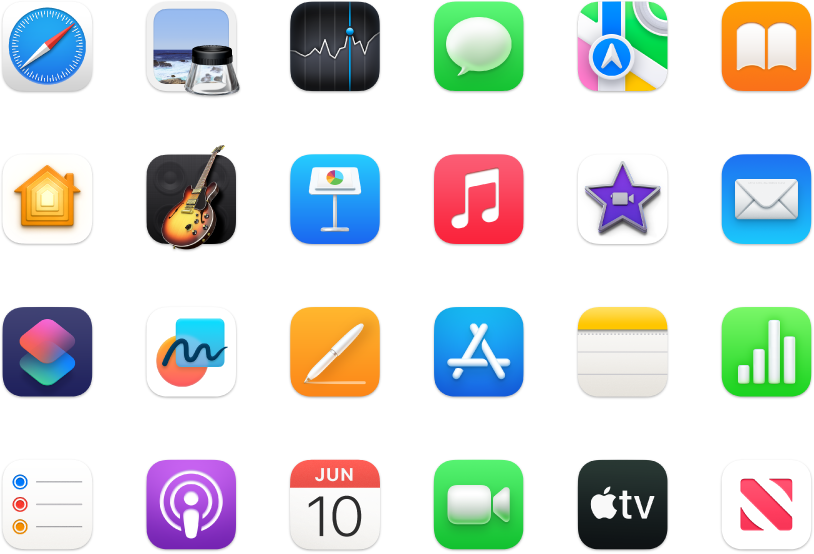 أيقونات التطبيقات المضمنة في الـ Mac.