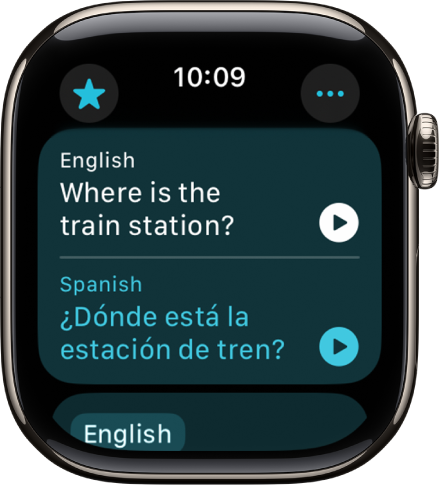 Una pantalla de la app Traducir que muestra una frase en inglés en la parte superior traducida al español en la parte inferior.