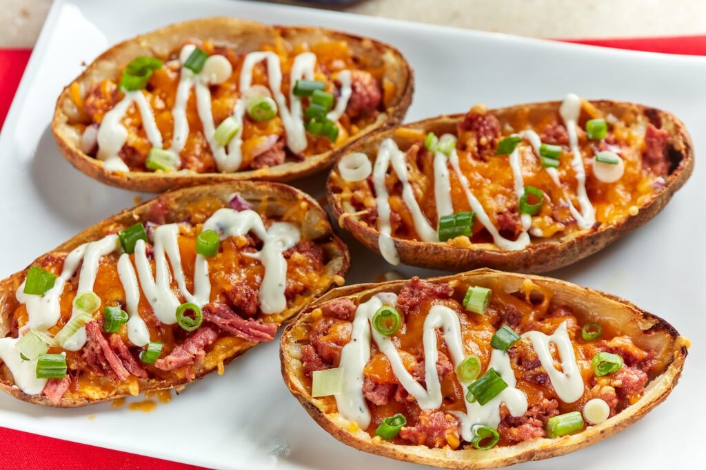 chunky corned beef loaded potato skins