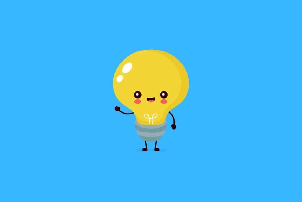 Cartoon graphic of waving lightbulb on blue background.