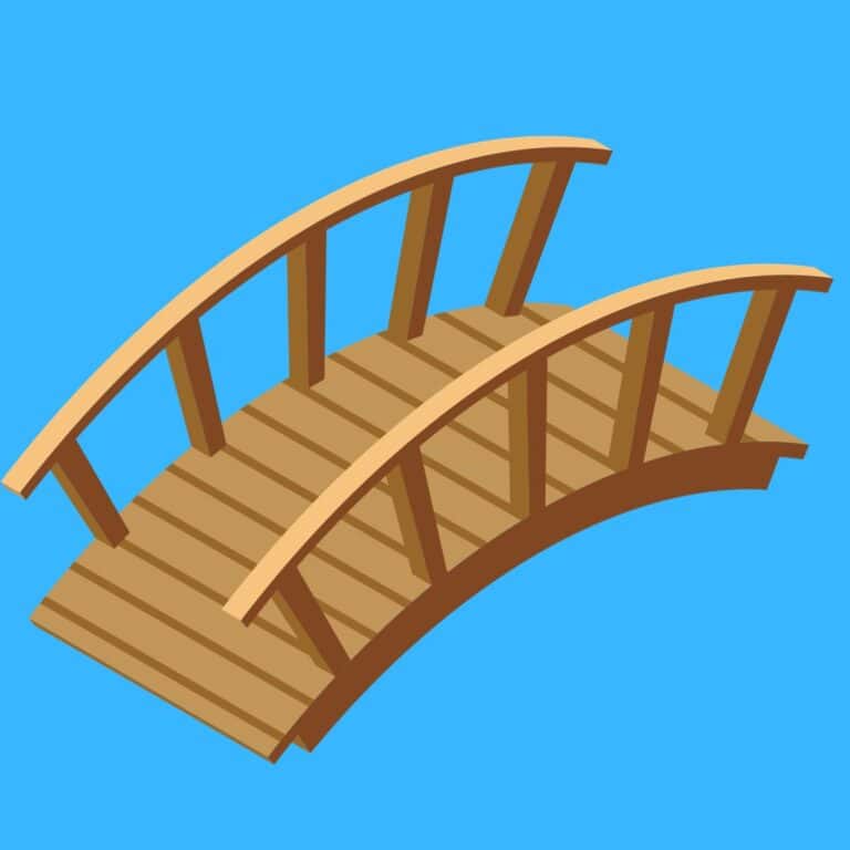 cartoon wooden bridge on blue background.