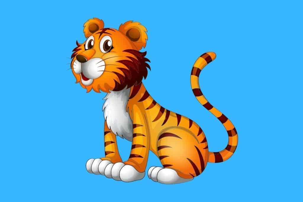 Cartoon graphic of an adult tiger on a blue background.