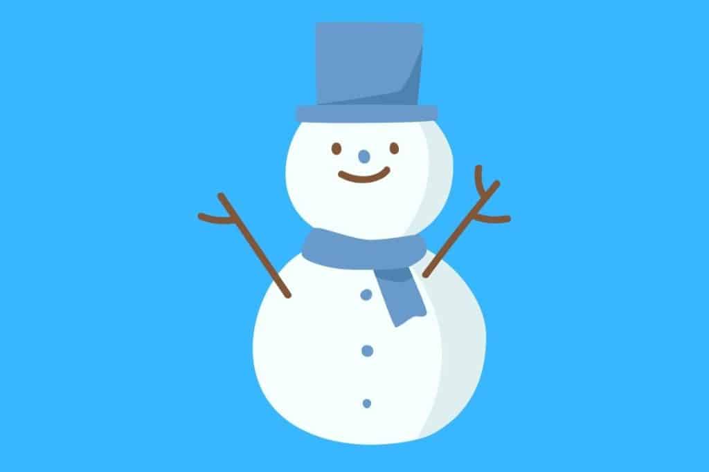 Cartoon graphic of a snowman with a blue top hat on a blue background.