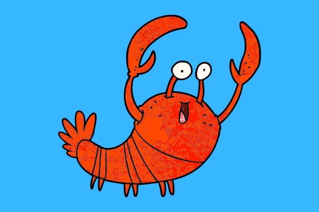 Cartoon graphic of a lobster looking surprised on a blue background.