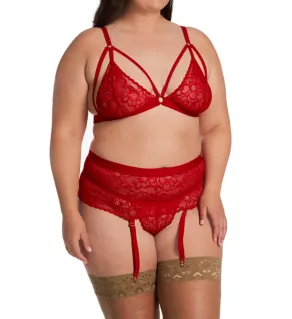 Plus Three Piece Set With Garter Belt And G-String