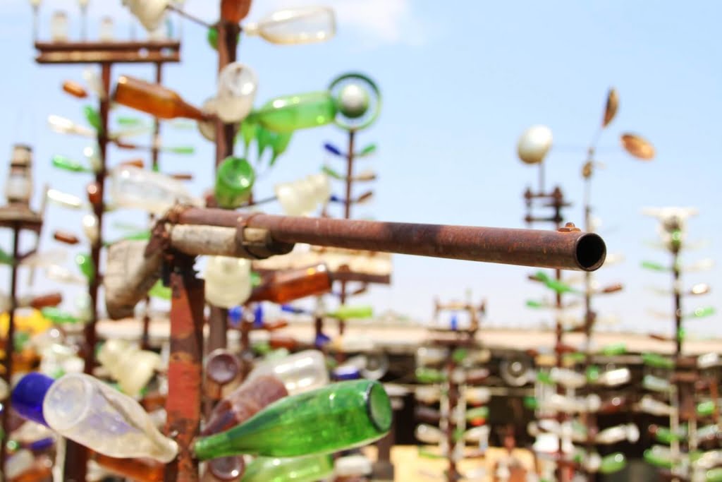 Elmer's Bottletree Ranch is two acres of high-standing sculptures created from glass bottles and other oddities scattered around.