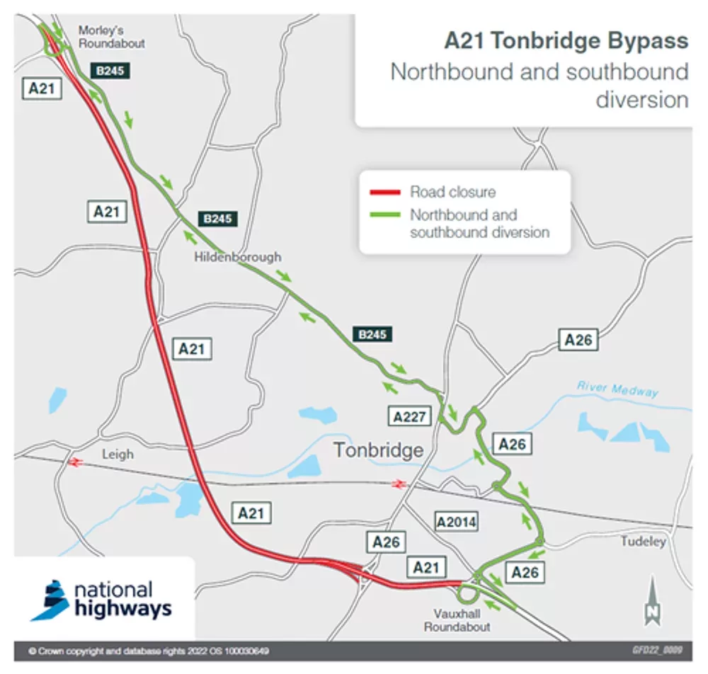 National Highways warns of weekend closures on A21 Tonbridge bypass ...