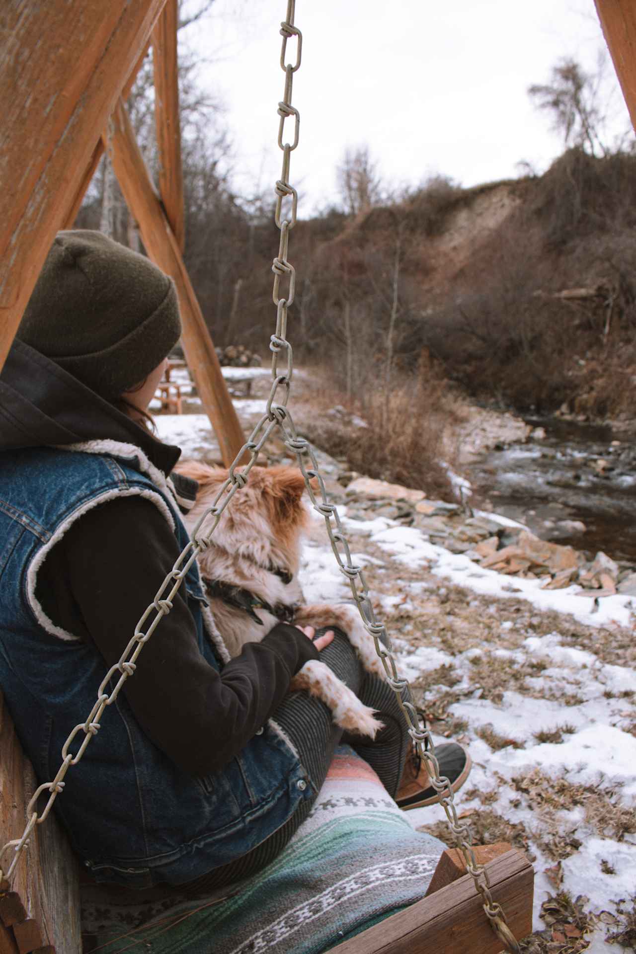 Porch swing by the creek- the perfect place to have your morning coffee. 