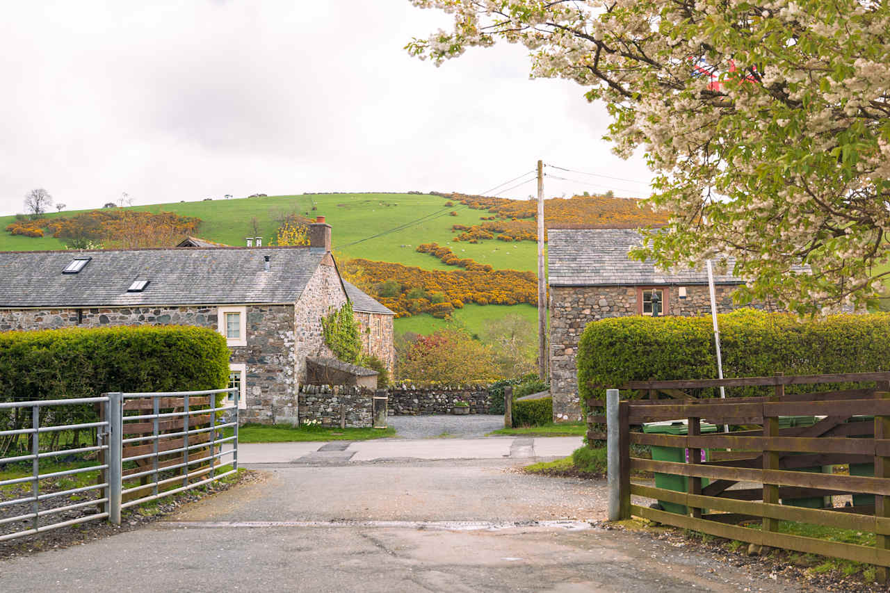 Farm houses and surrounding countryside at entrance