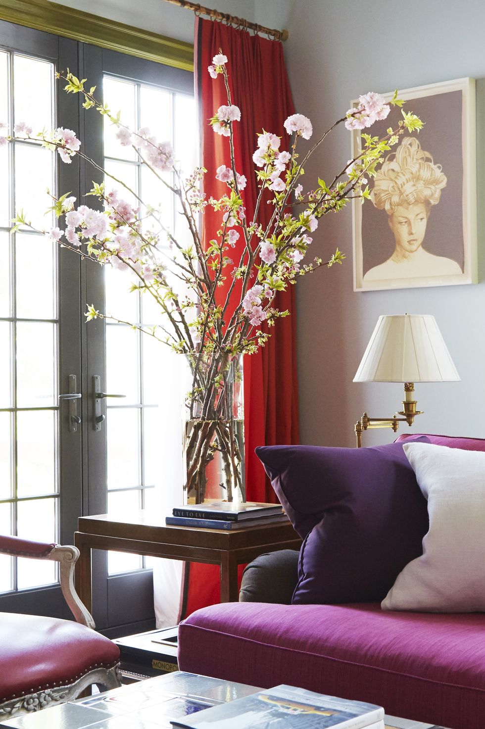 Deep, rich colors warm up a corner of the living room.